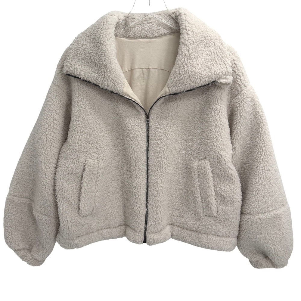 Lululemon Cinchable Fleece Zip Up Jacket Size 8 White Sherpa Teddy Coat